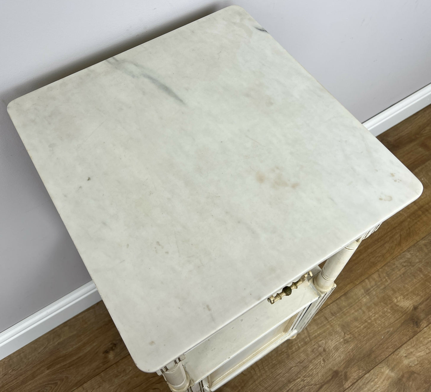 Bedside Table Antique French Style Marble Top Oak Cabinet Nightstand LOT 6224