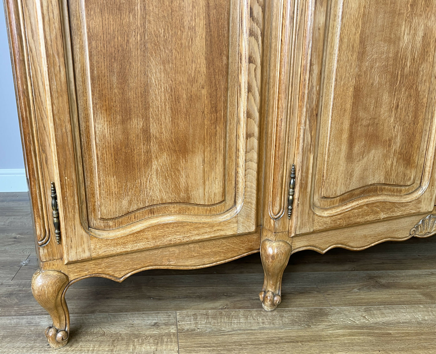Wardrobe Vintage French Louis XVI Style Oak Four Door Carved Armoire LOT 6384
