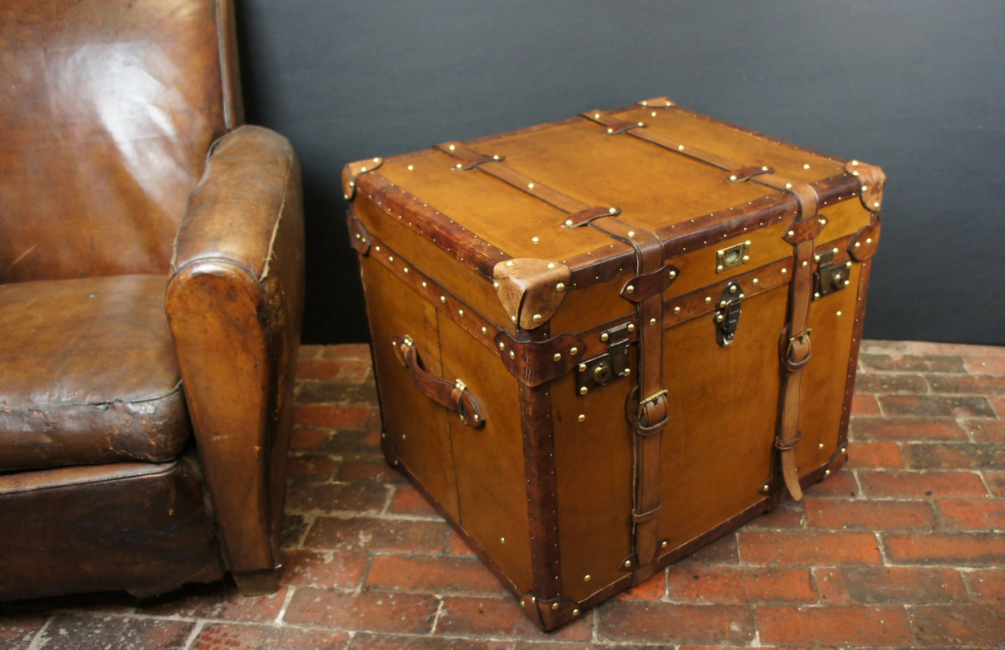 Handmade English Large Belted Occasional Side table Trunk