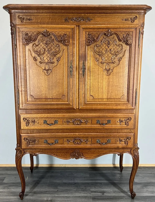 Cabinet Vintage French Louis XVI Oak Sideboard Carved Panels Cupboard LOT 4507