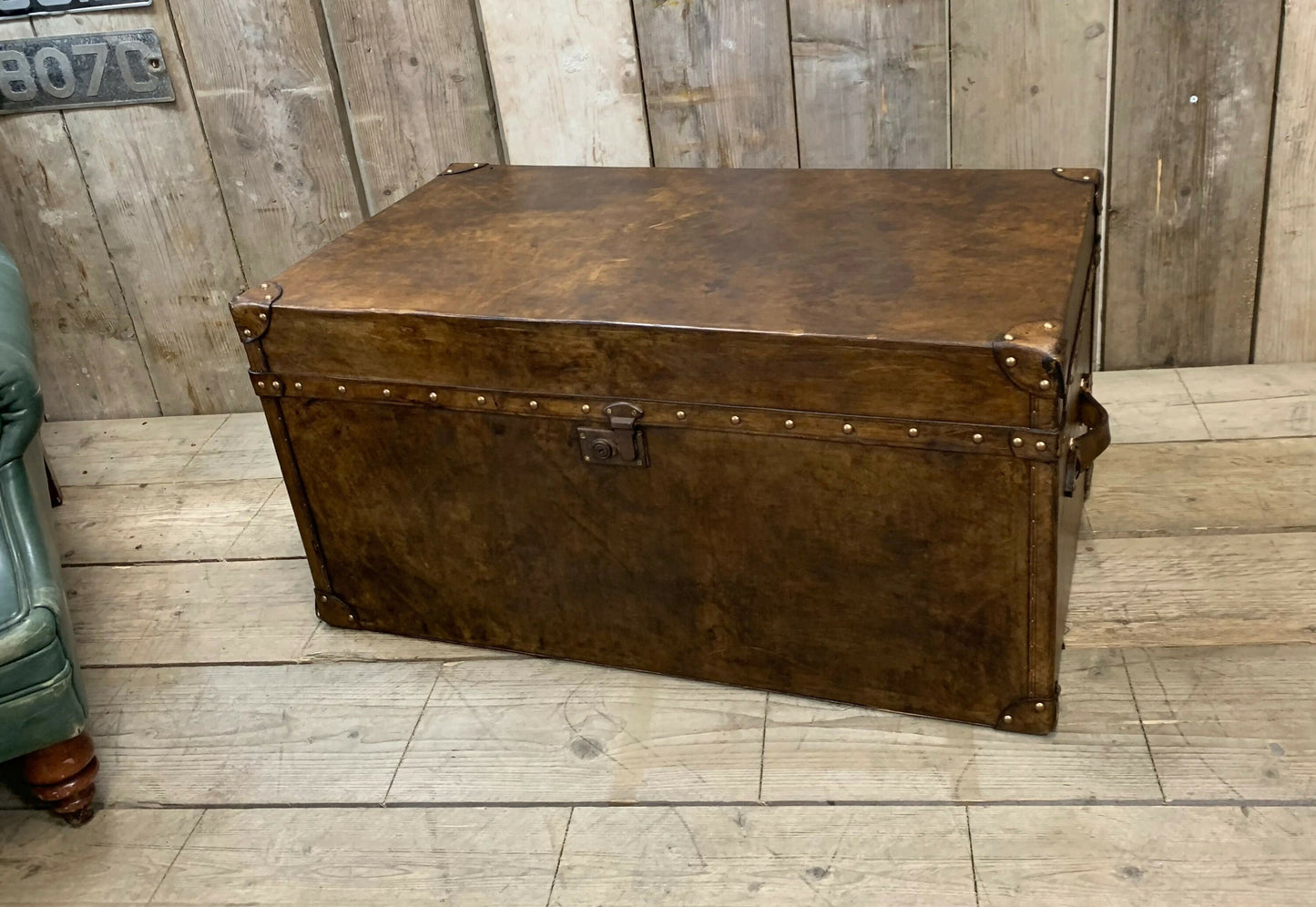 Antique Inspired English Leather Trunk Made In Nottingham England