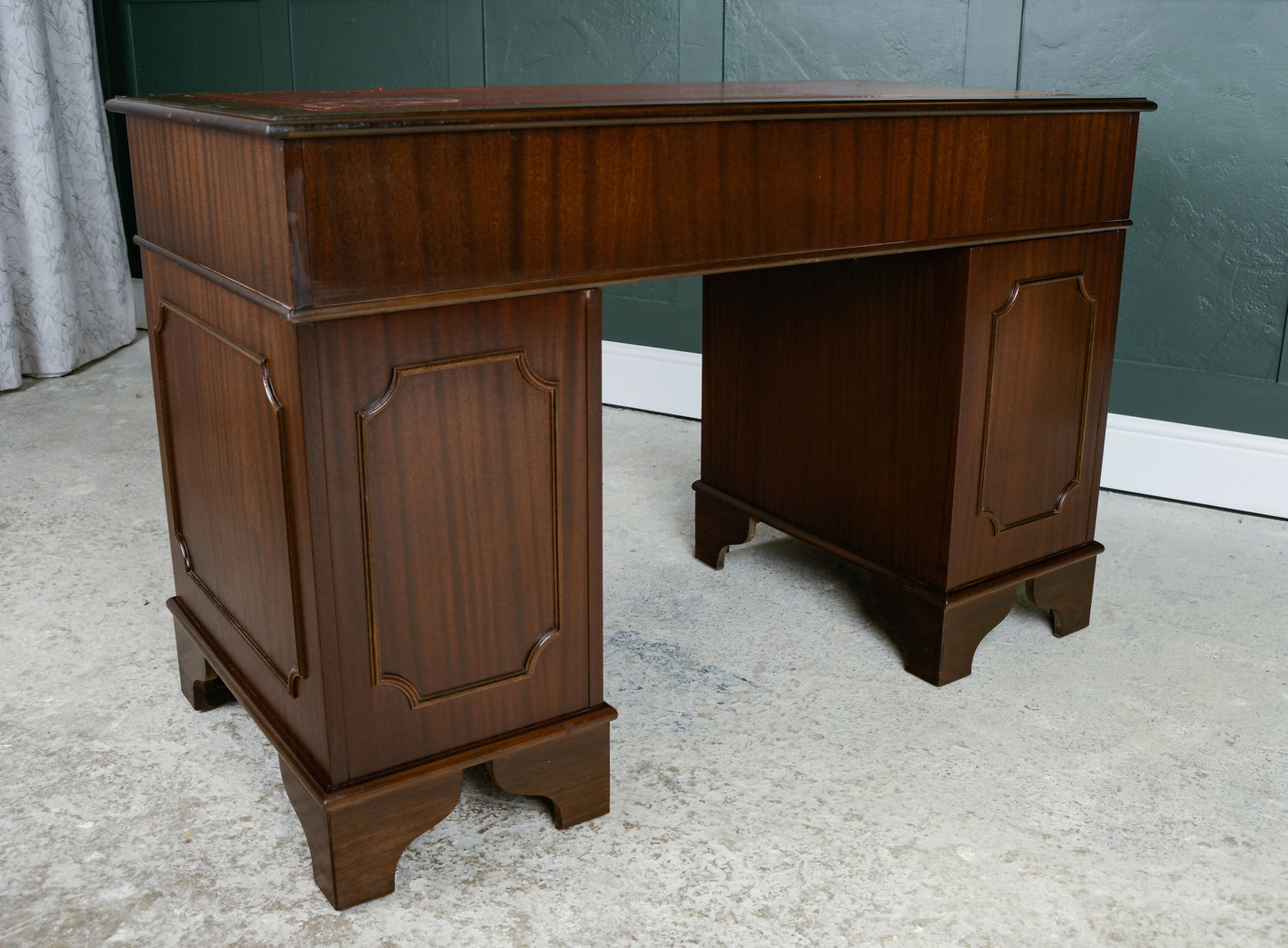Antique Style Mahogany Pedestal Desk with Red Leather Top