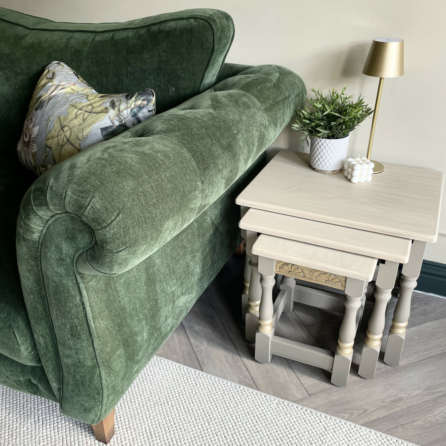 Oak Nest Of Tables | Hand Painted Side Tables Set | Solid Wood Living Room Furniture | Modern Traditional Nesting Tables