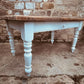 Vintage Farmhouse Table with Drawer – Rustic Reclaimed Pine Top & Painted Base – Country Kitchen Dining