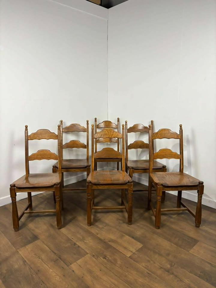 Set of Six Custom Made Elm Bar Back Dining Chairs