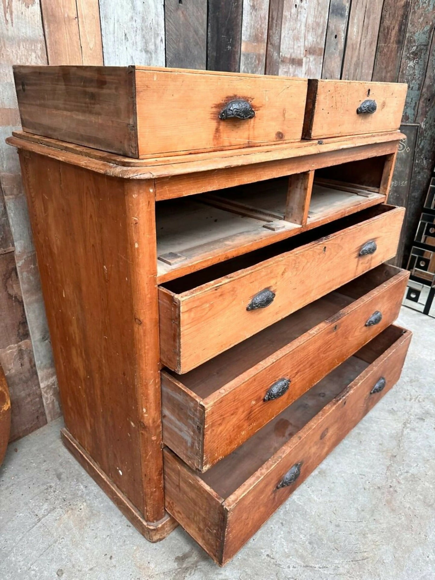 Antique Victorian Pine Two over Three Large Chest of Drawers, c 1870