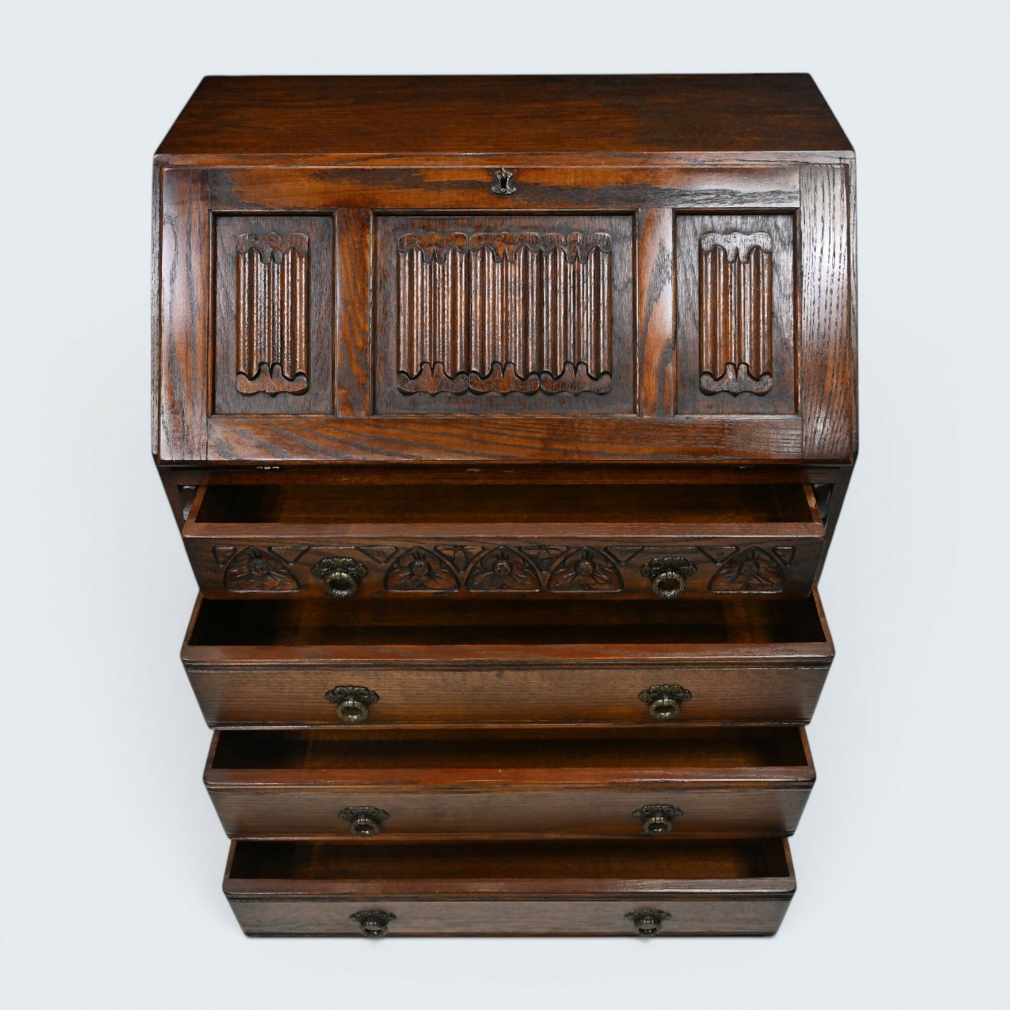 Old Charm Bureau Desk Micro Office Tudor Brown Fitted Interior FREE Delivery