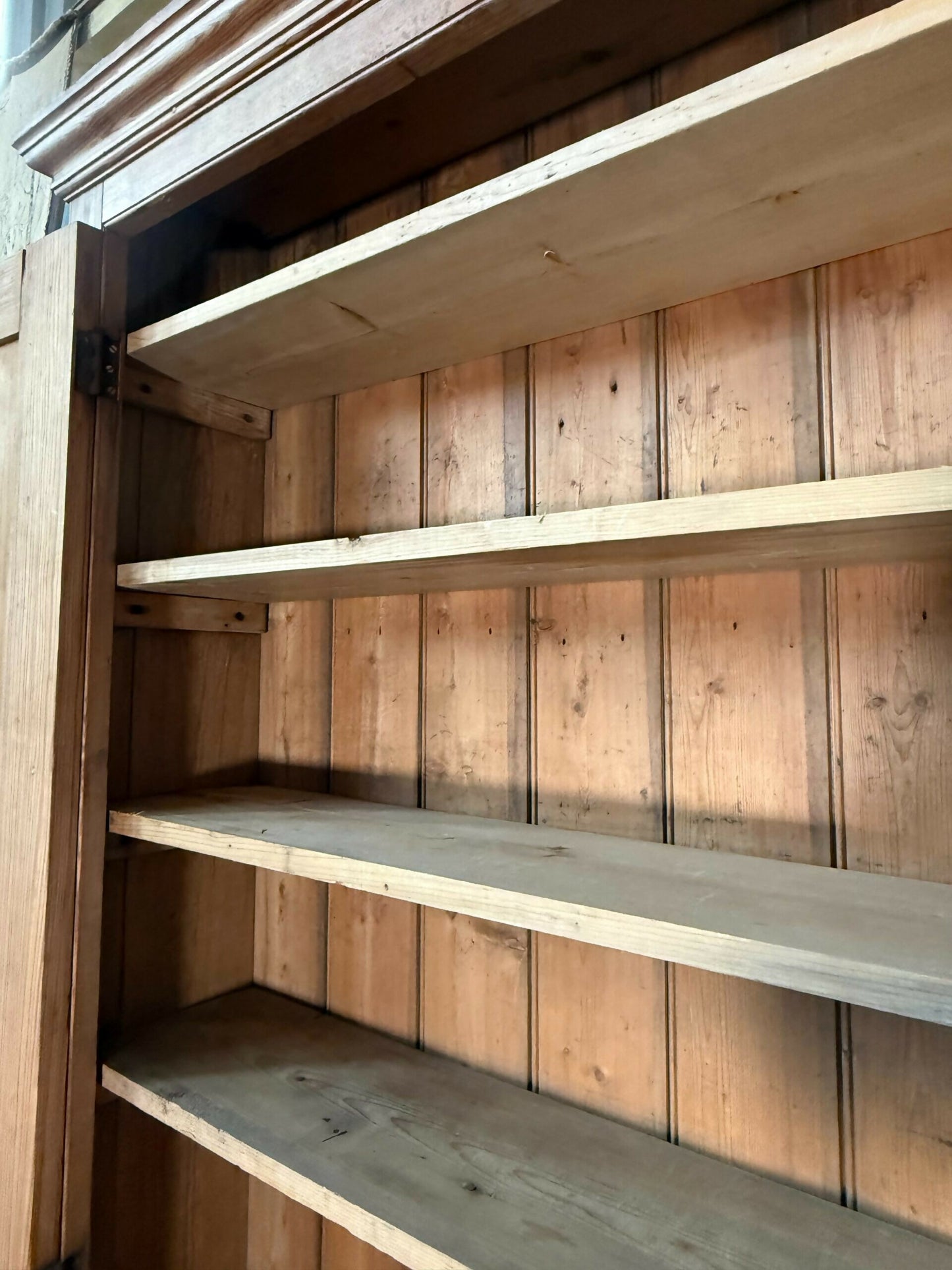 Vintage Early Victorian Tall Pine Housekeeper Pantry Kitchen Larder Shelves Double Cupboard, c.1820