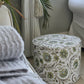 Footstool, Drum Style Stool, Indian Botanical Theme Newly Reupholstered in Nina Campbell Linen