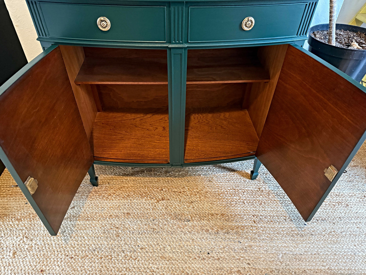 Newly refurbished bow fronted sideboard solid Wood Green antique vintage