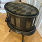 Drinks Cabinet. Handpainted, small oval glazed cabinet. Black/Gold