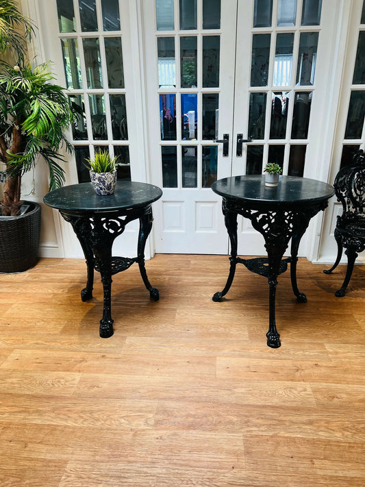 Pair of Cast Iron Tables with Granite Tops