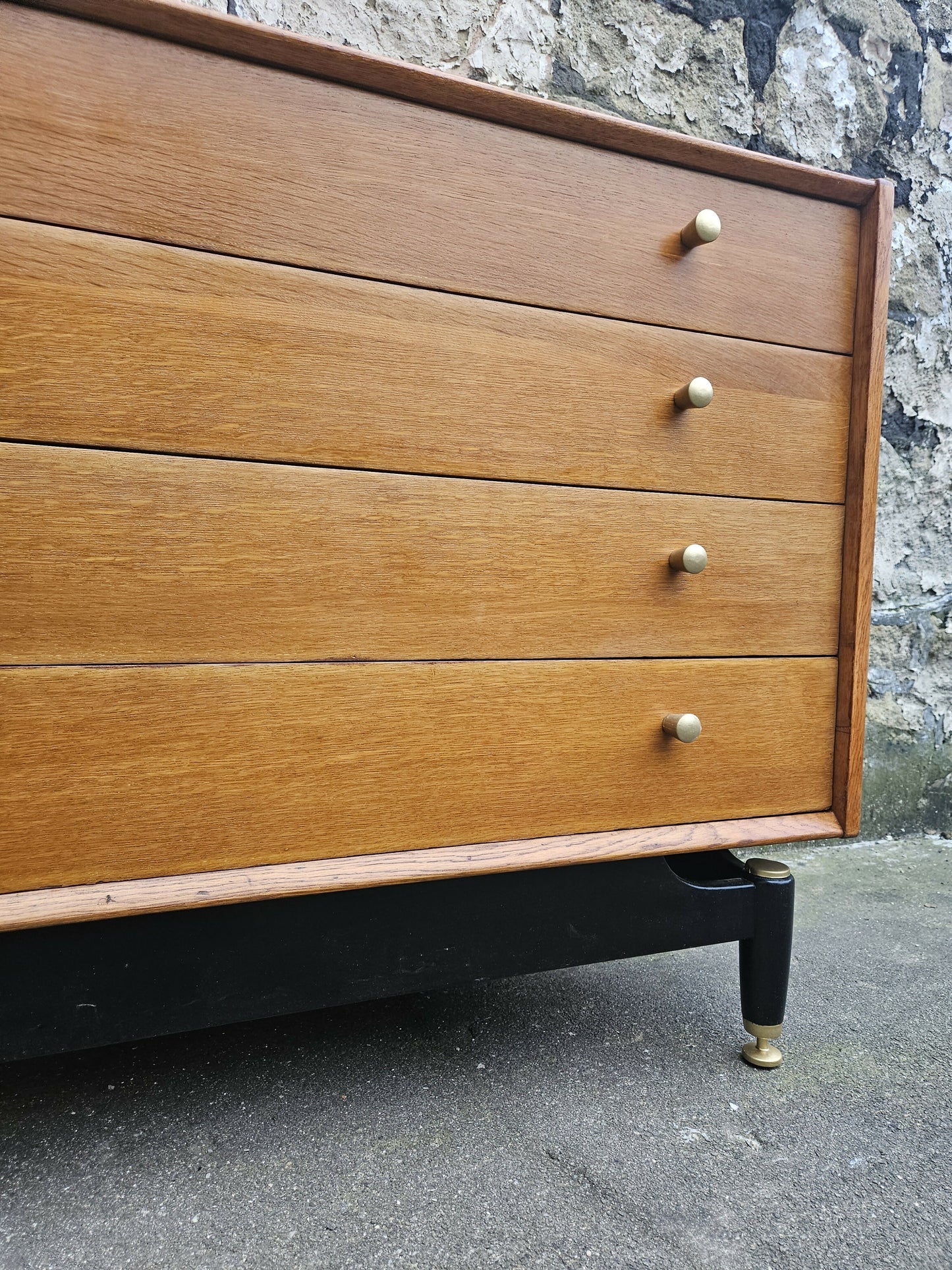 G Plan Brandon Range Four Drawer Chest Of Drawers In Oak With Ebonised Detailing