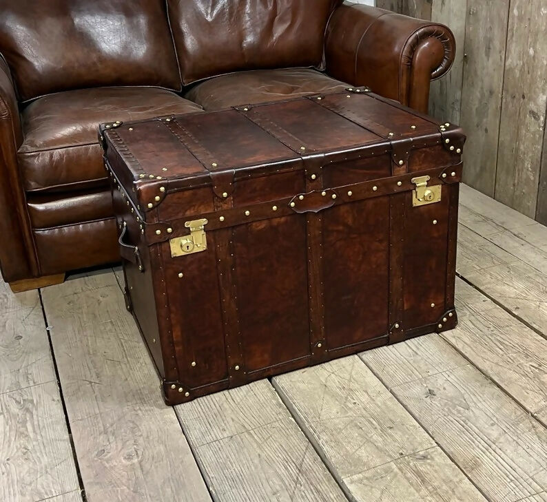 English Leather Coffee Table Storage Trunk
