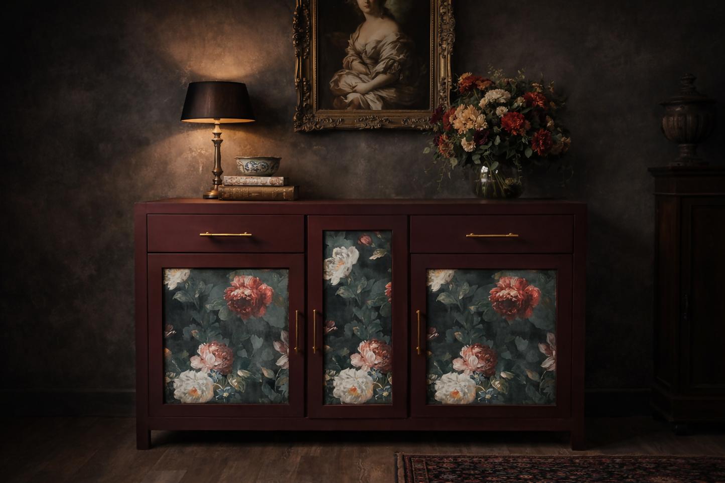 Statement floral oak sideboard