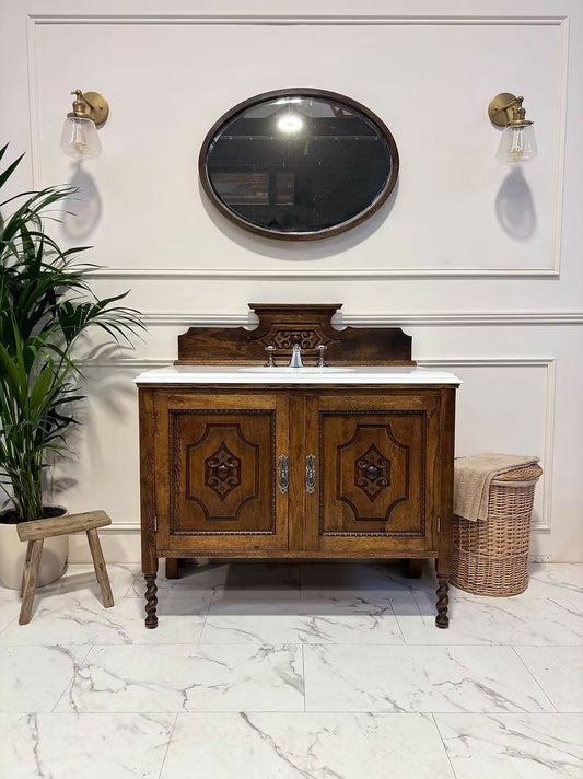 Wide Traditional Wooden Vintage Bathroom Vanity Unit - Mary Queen of Scots