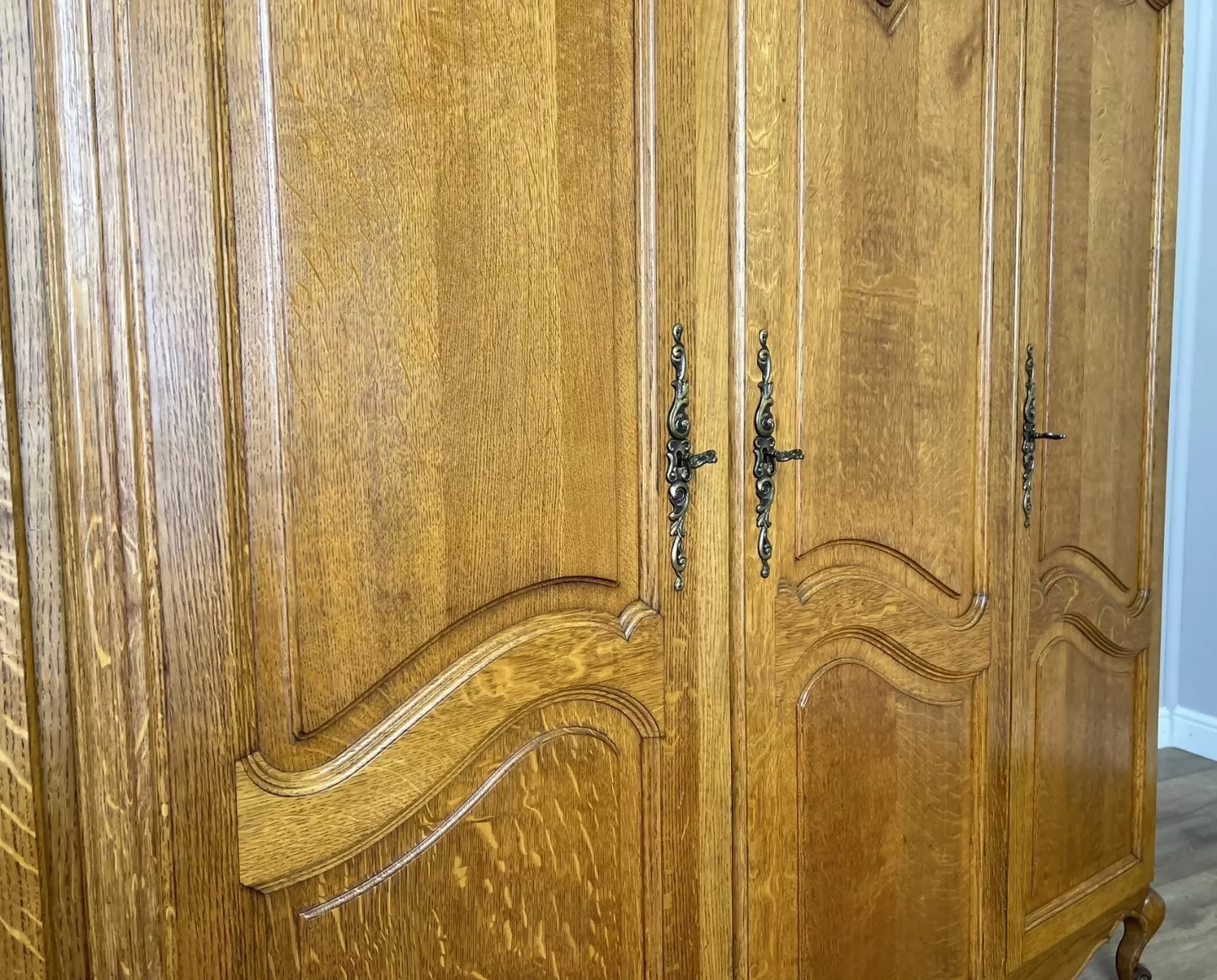 Wardrobe Vintage French Louis XVI Style Four Door Oak Carved Armoire LOT 4929