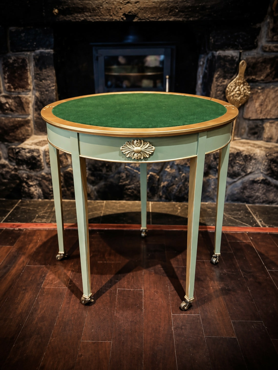 Georgian Demi-Lune Games/Card Table in Sage Green & Gold - Regency Style