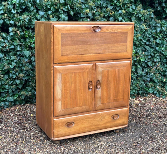 Mid Century Ercol 469 Elm Bureau Drinks Cocktail Cabinet