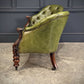 Vintage Victorian Green Buttoned Leather Double Spoon Back Sofa