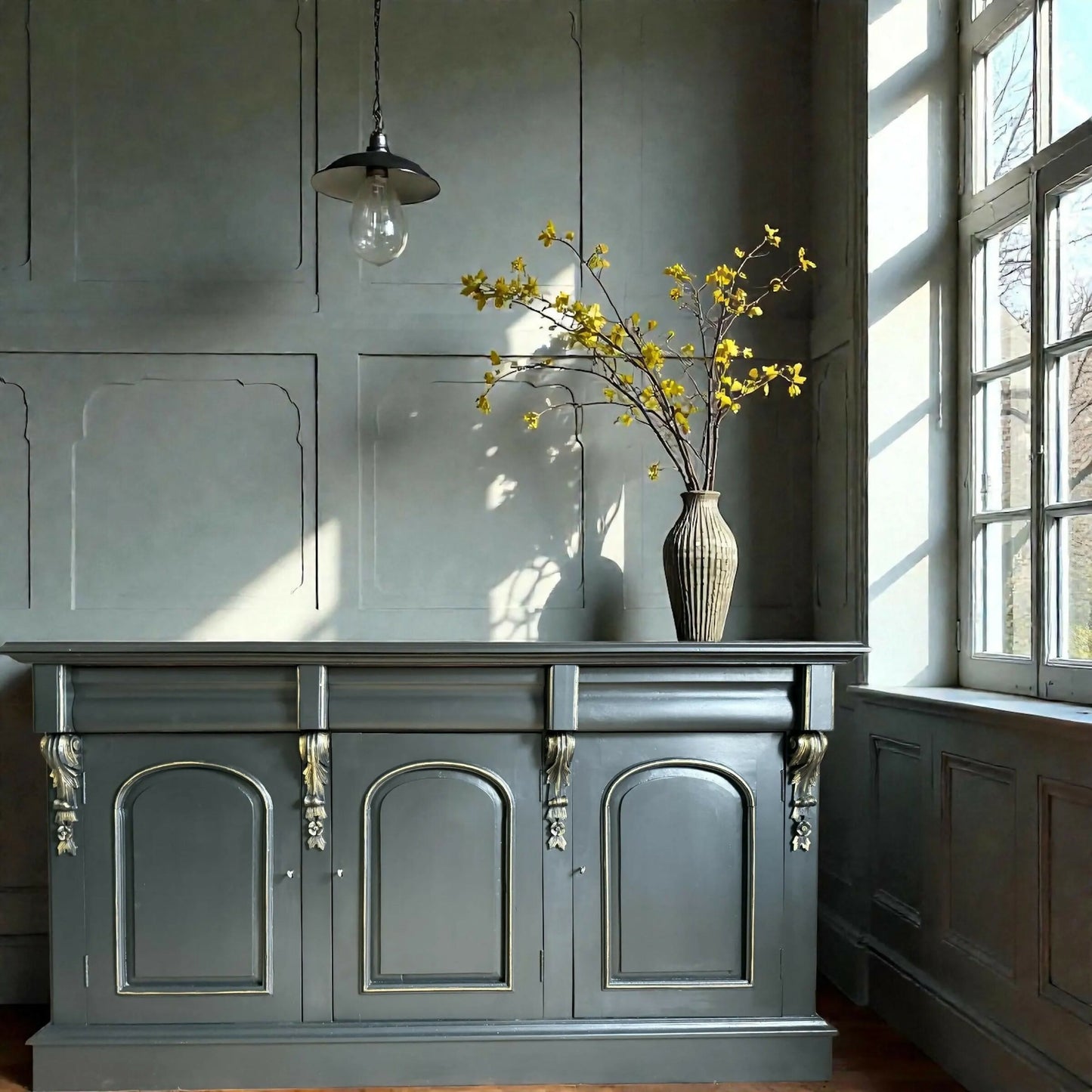 Antique Black, hand painted Sideboard