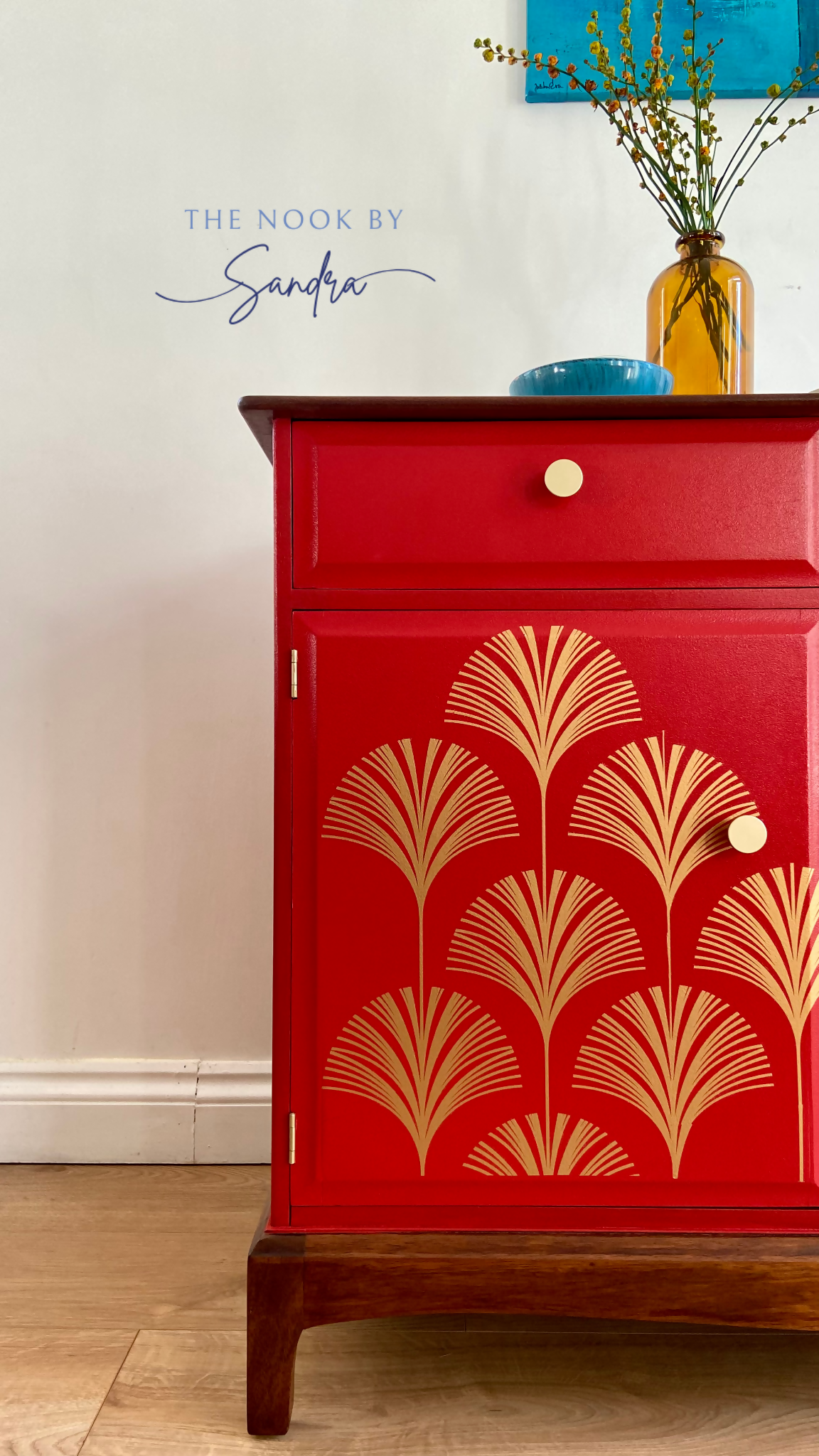 Midcentury Modern Stag Minstrel Sideboard, Red Sideboard