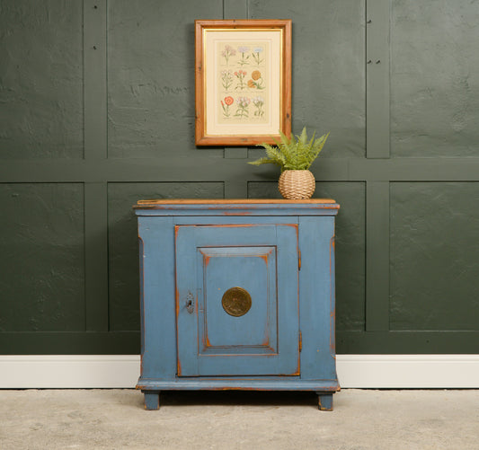 Antique Pine Larder Cupboard - Pie Safe/ Meat Safe - Painted Blue