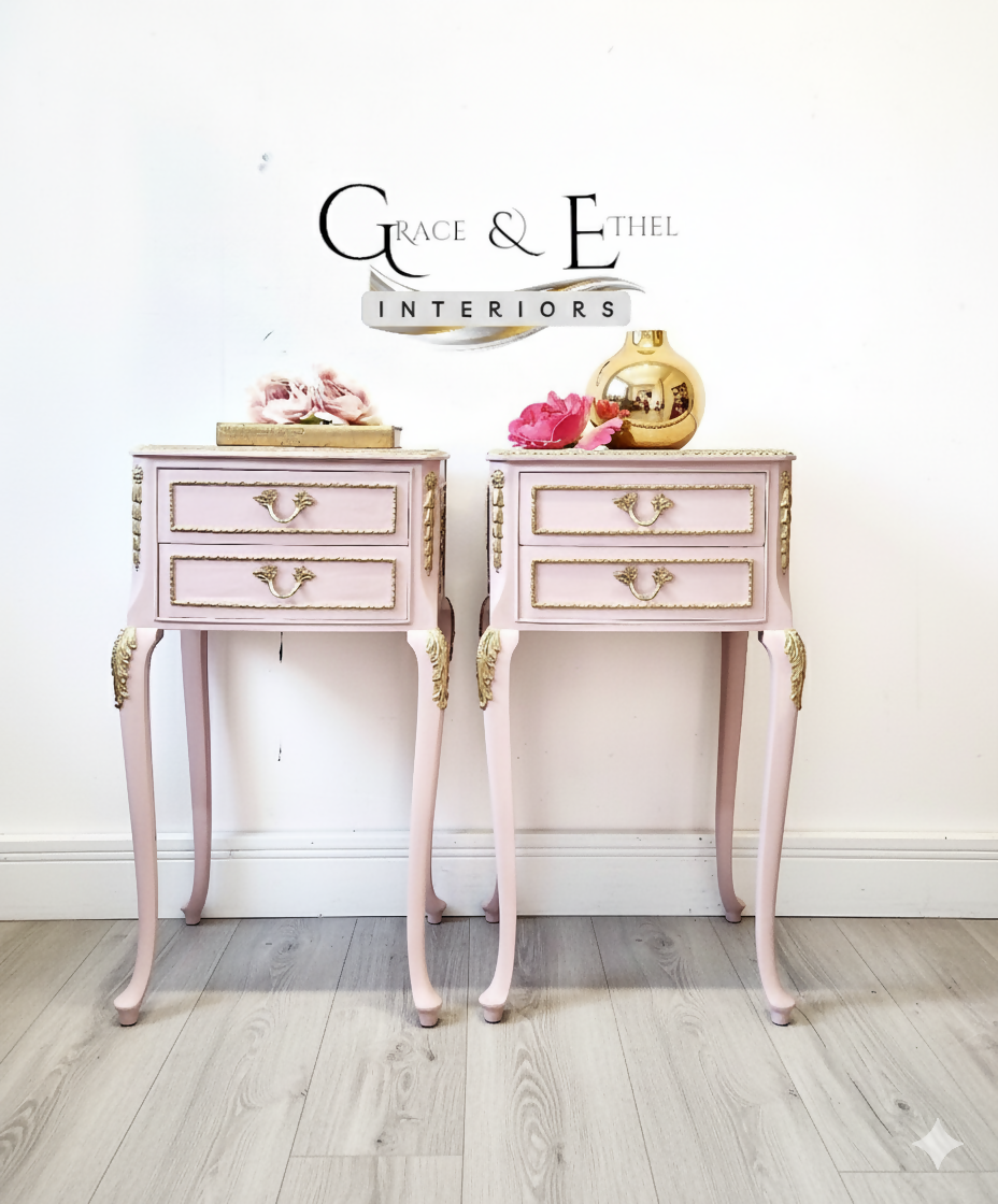 Pink french Louis bedside cabinets