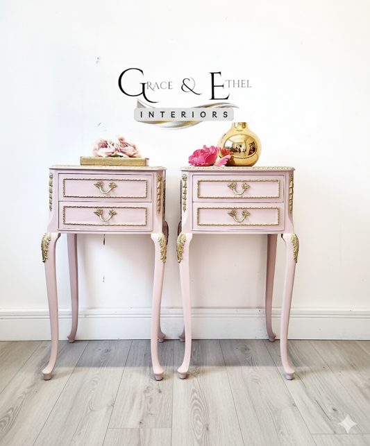 Pink french Louis bedside cabinets