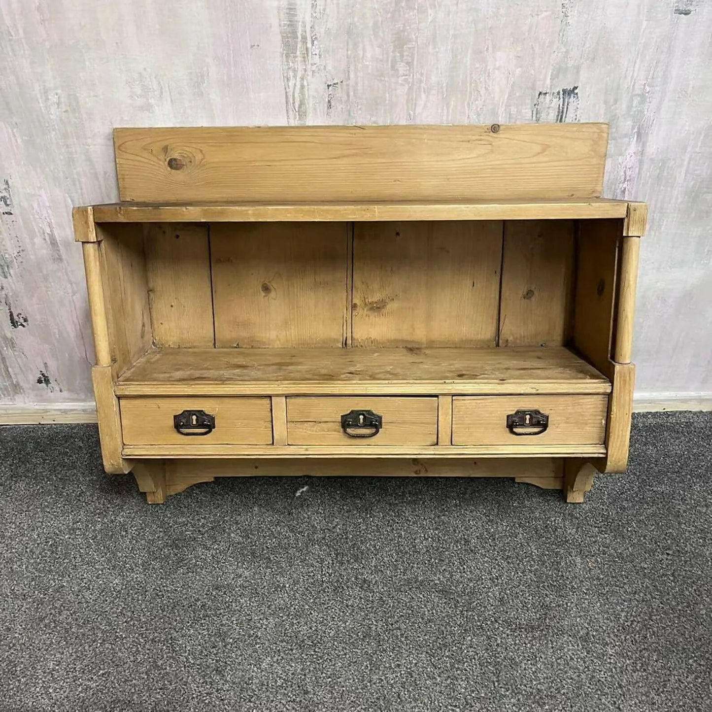 Rustic Reclaimed Timber Wall Shelf Unit 3 Drawers
