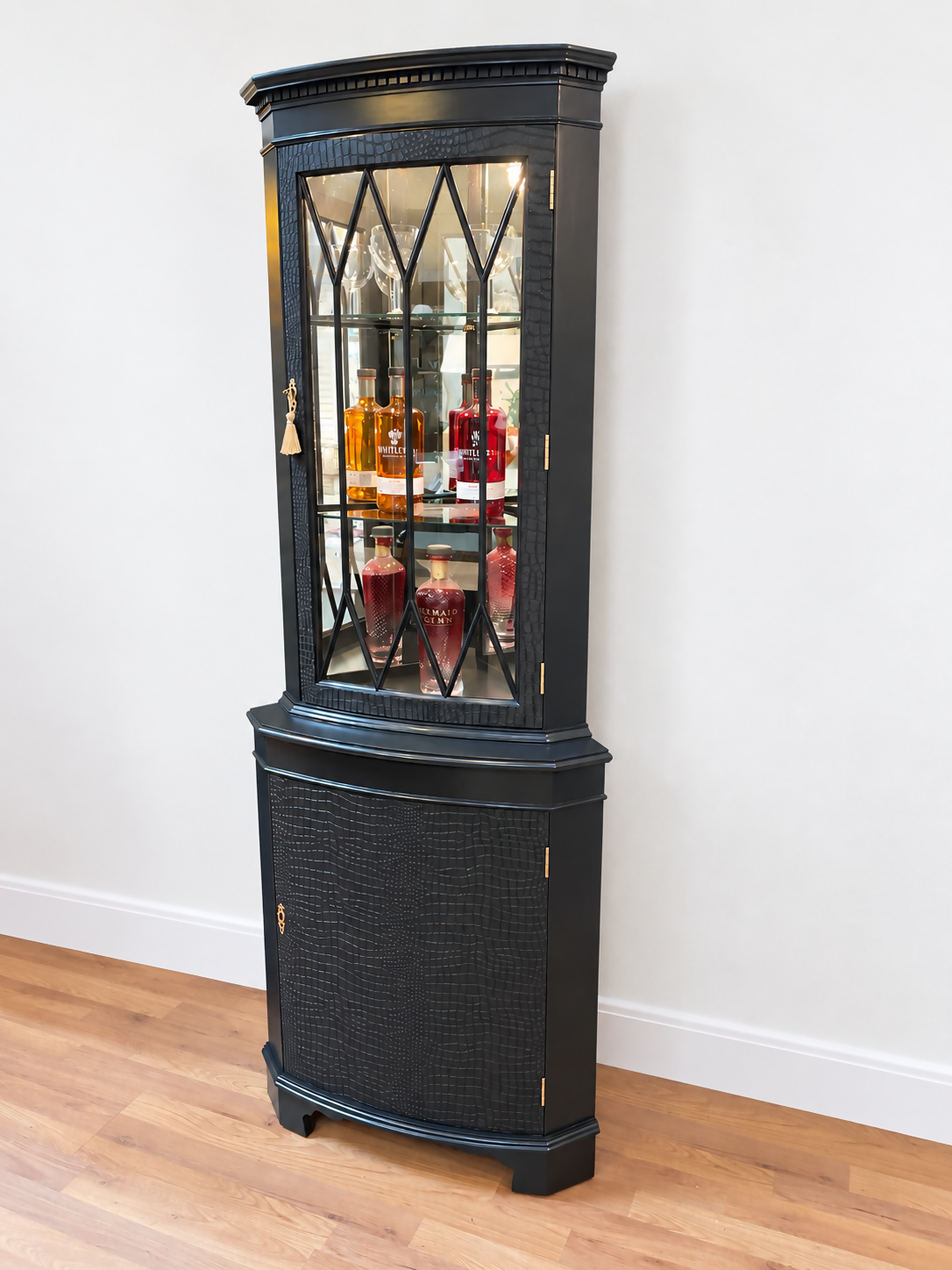 Corner Drinks Cabinet or Display Cabinet Restored Black Mahogany