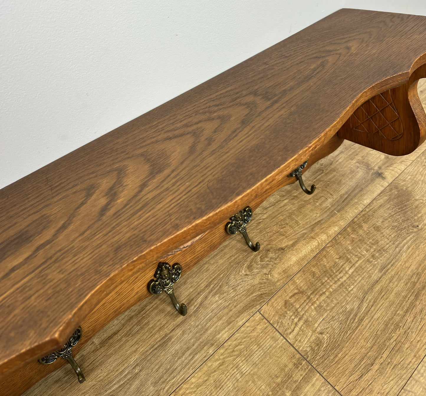 Coat Rack Vintage French Oak Wall Mounted 4 Hooks Carved Rack Hanger LOT 6293