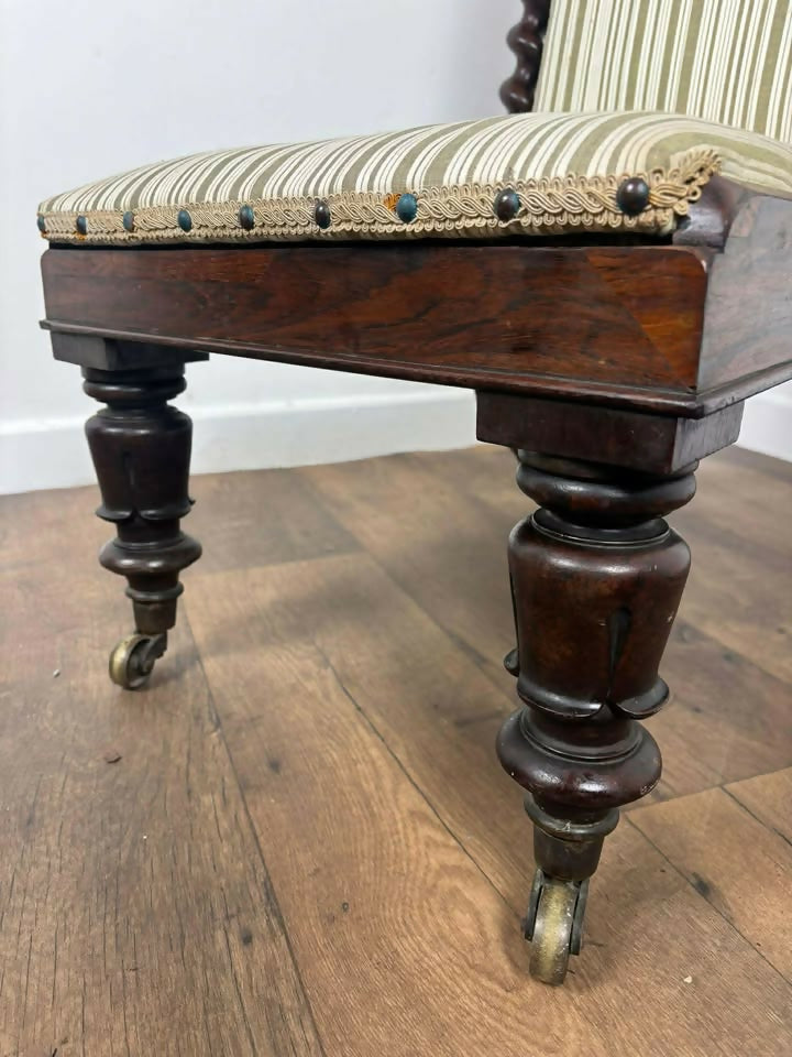 Early Victorian Walnut Upholstered Prayer Chair