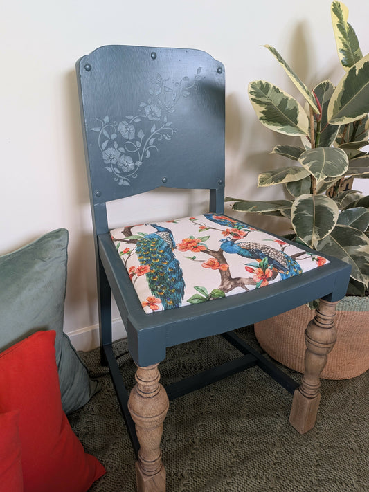 Upcycled statement chair – dressing table chair - teal