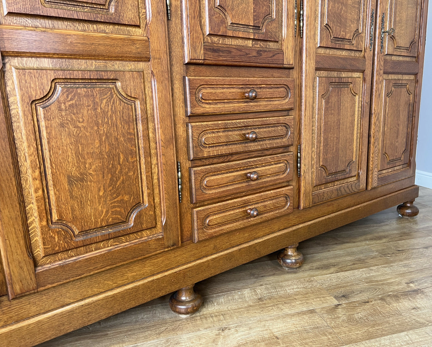 Wardrobe Vintage French Style Five Door Oak Carved Armoire Cabinet LOT 6129