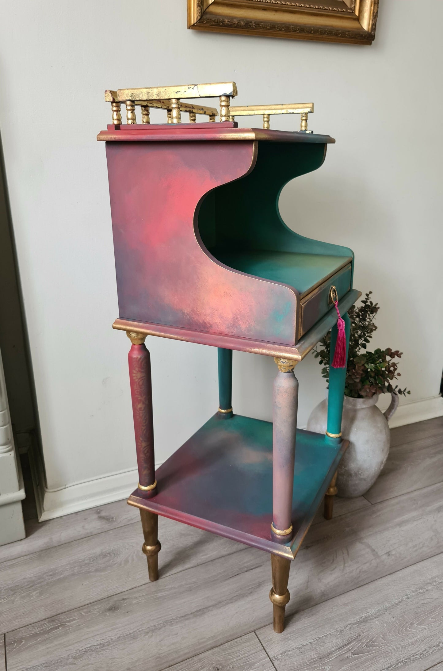 BOHO Bedside Bathroom Cabinet Cupboard Table Nightstand Upcycled Hand Painted