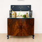 Navy Blue and Gold Art Deco Walnut Drinks Cabinet, cocktail cabinet, 1930s, vintage bar, sideboard, refurbished