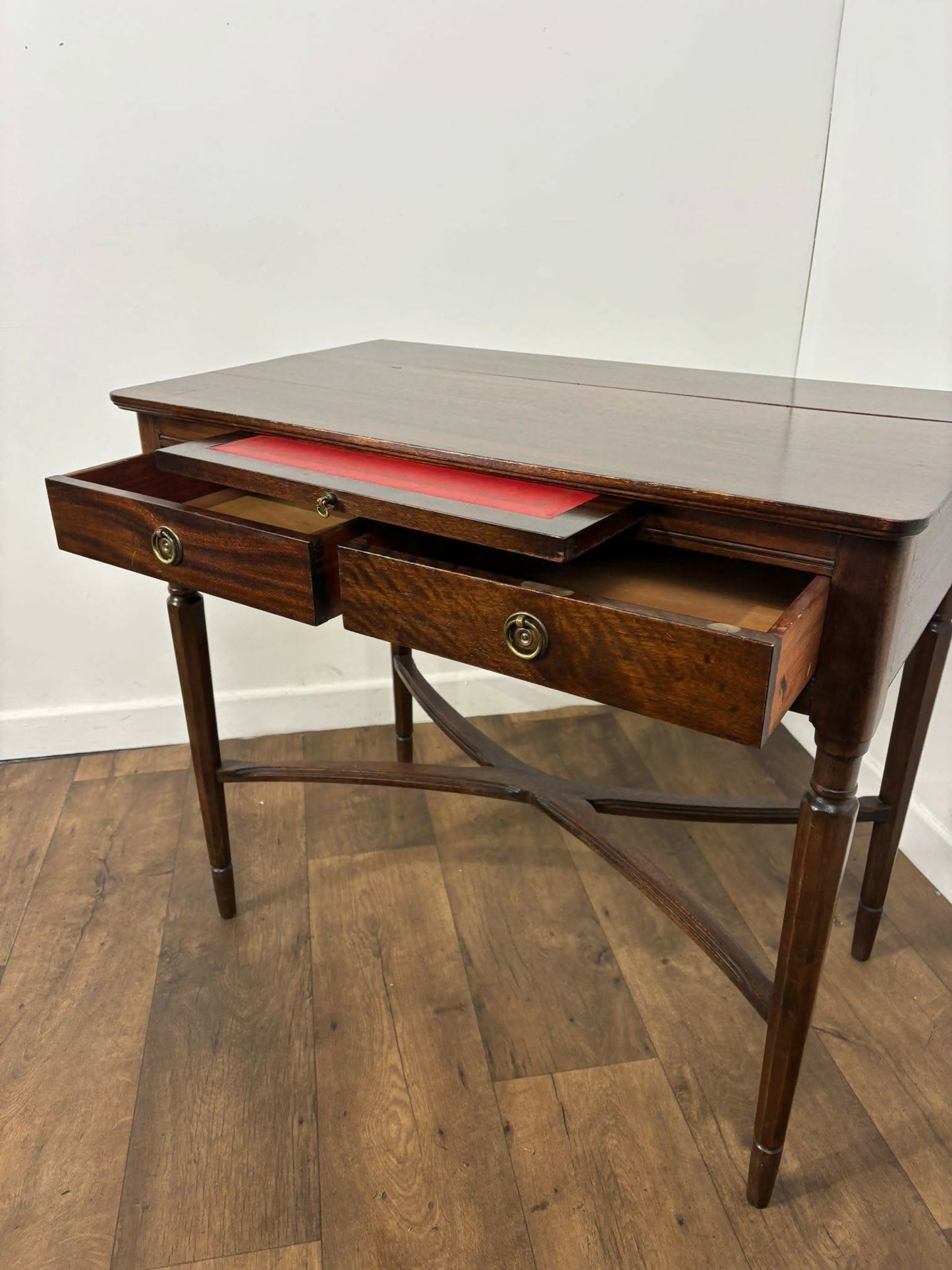 Reproduction Badged 'Strongbow' Two Drawer Side Table with Writing Slide