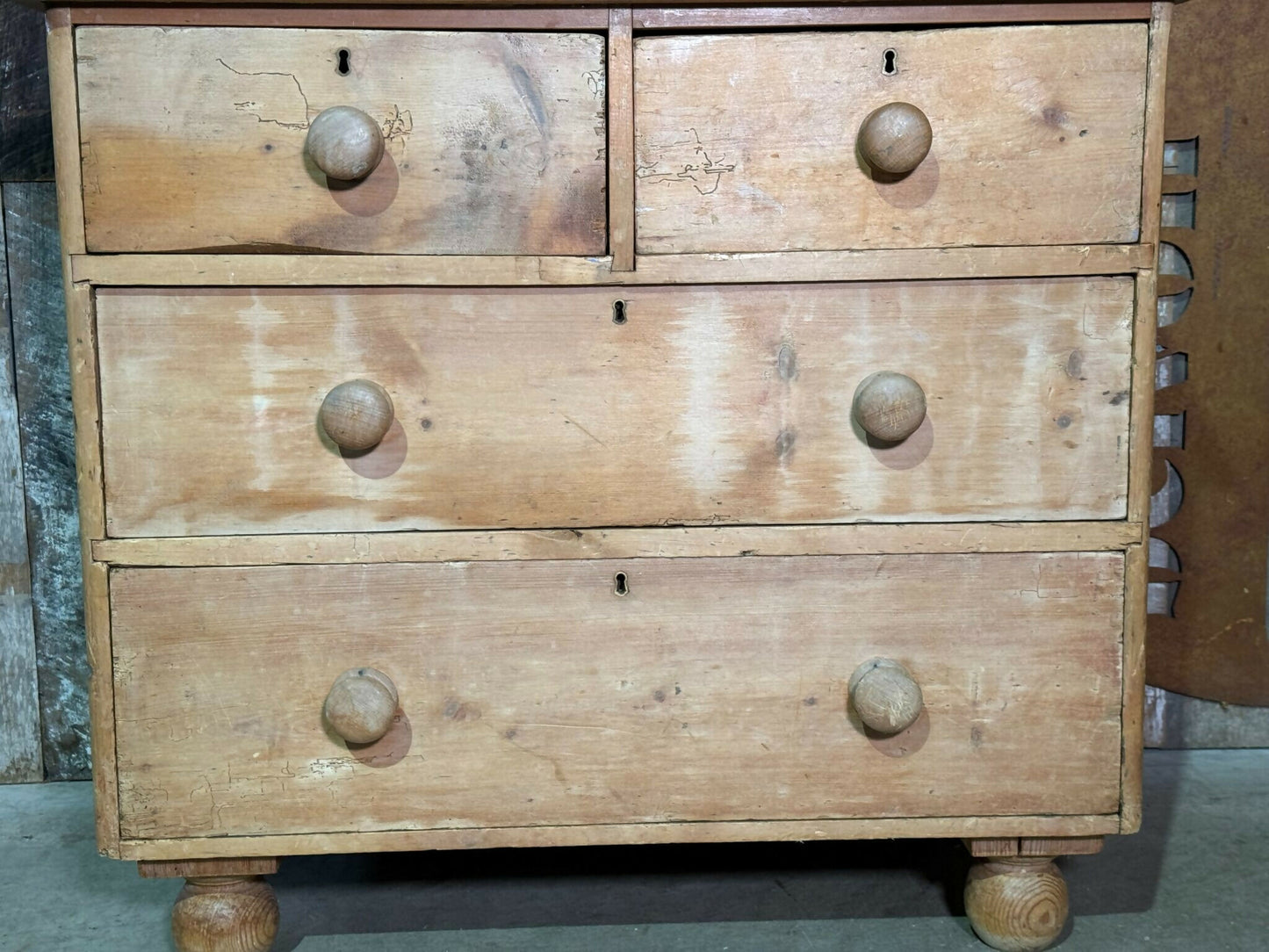 Antique Mid Victorian Pine Two over Two Chest of Drawers, c1850