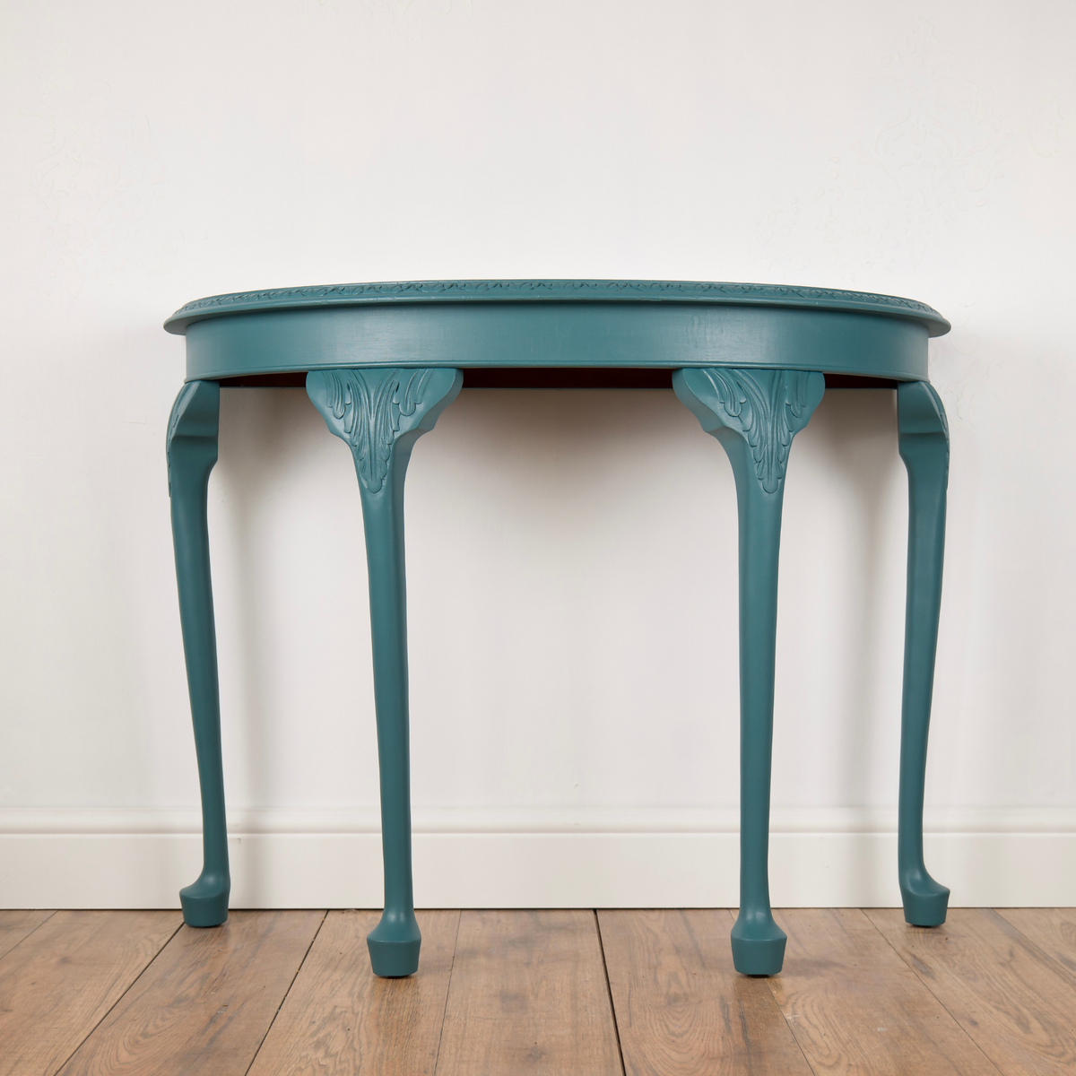Large Teal Demi Lune Console Table | Upcycled Vintage Half Moon Hallway Table