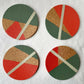 Set of 4 Cork Coasters - Hand Painted Geometric/Modern Design (Coral/Green/Grey)