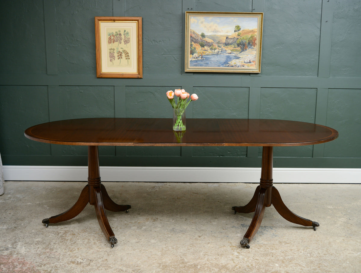 Regency Style Mahogany Extending Dining Table with Leaf - Over 7 FT - D End