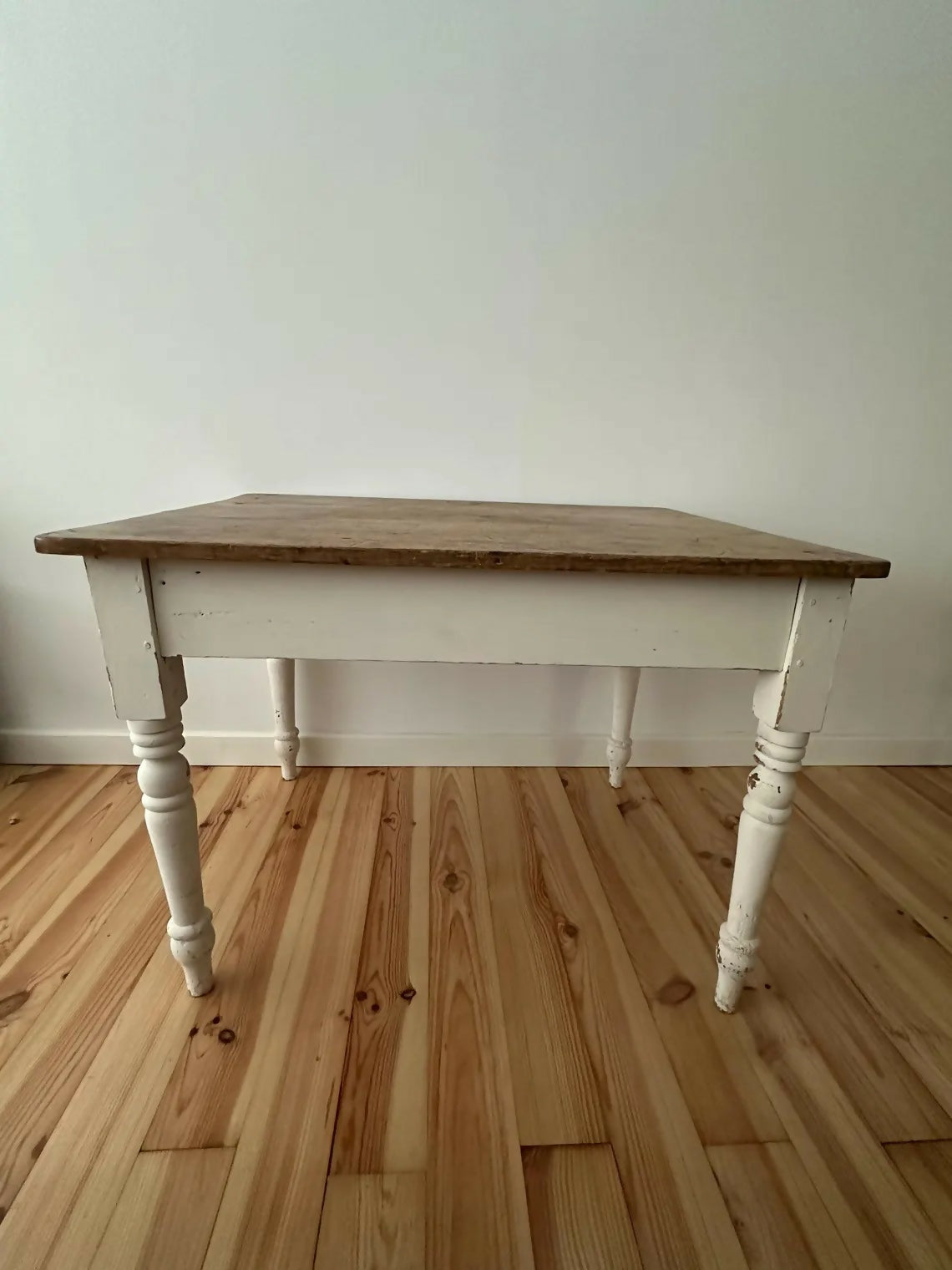 Antique Pine Farmhouse Kitchen Table Scrub Stripped Rustic Top With End Drawer