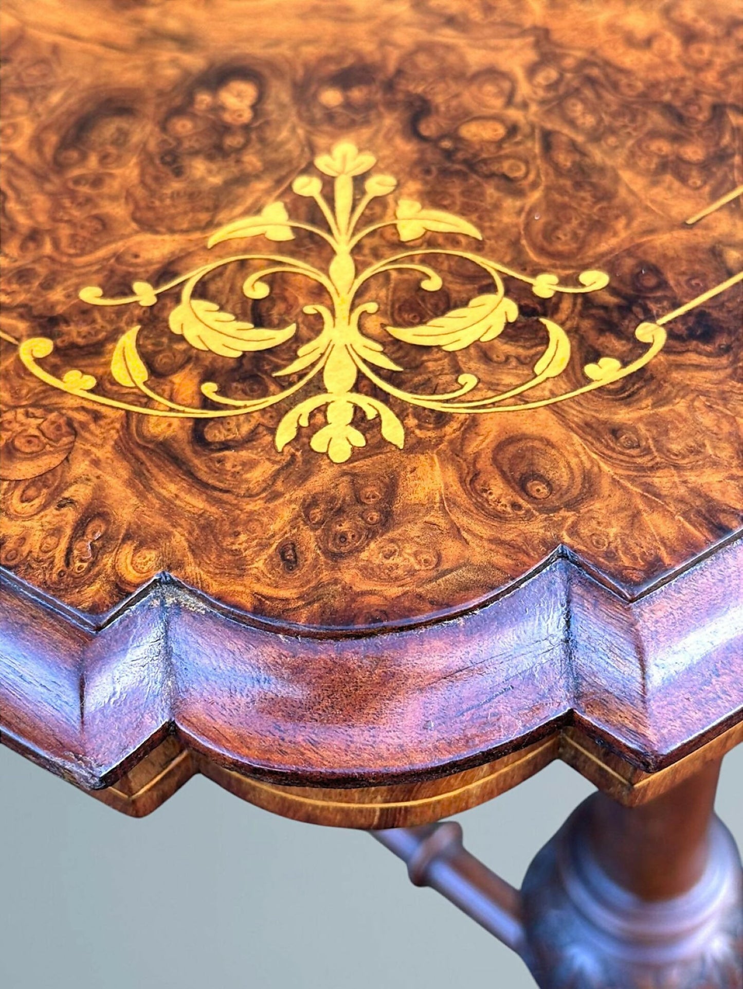 Antique Victorian Inlaid Walnut Free Standing Table