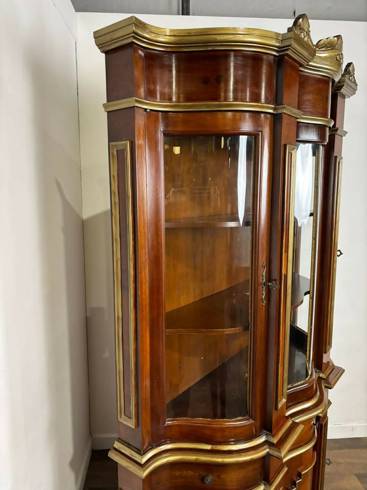 Serpentine Display Cabinet with Italian Marquetry – Glazed Top & Cupboard Base