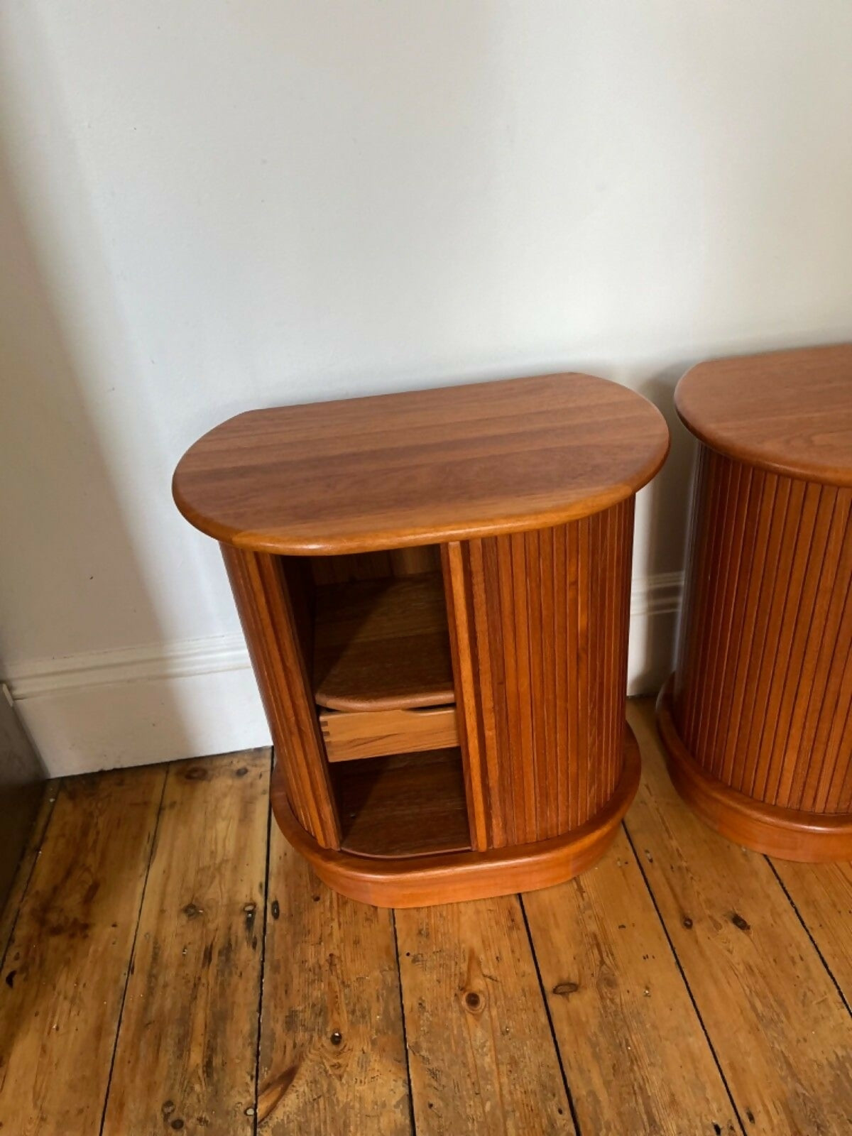 Danish Retro Teak Bedside Cabinets By Dyrlund W Tambour Doors