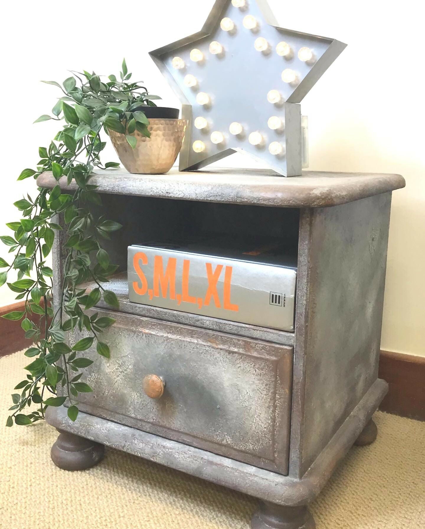 Industrial 'rusty metal' paint effect bedside cabinet by Paint Kitchen