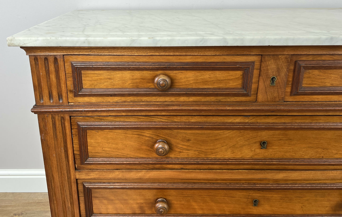 Chest of Drawers Antique French Walnut Marble Top 5 Drawers Cabinet LOT 6291