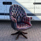 Vintage Red Leather Chesterfield Directors Swivel Armchair