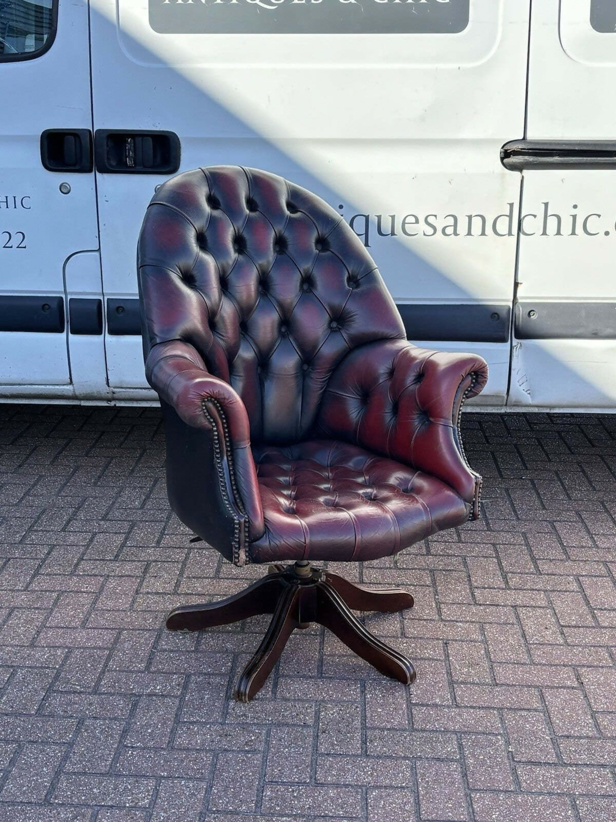 Vintage Red Leather Chesterfield Directors Swivel Armchair